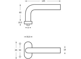 Deurkruk Verkropt op rozet verdekt ovaal 65x30x10mm rvs