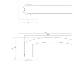 Deurkruk Blok op rozet verdekt 53x53x8mm met nokken rvs