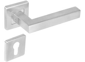 Deurkruk Vierkant op rozet verdekt 53x53x8mm met nokken en cilinderrozetten rvs