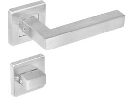 Deurkruk Vierkant op rozet verdekt 53x53x8mm met nokken en WC-sluiting met stift 8x8mm rvs