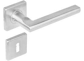 Deurkruk Hoek 90°/plat op rozet verdekt 53x53x8mm met nokken en sleutelrozetten rvs