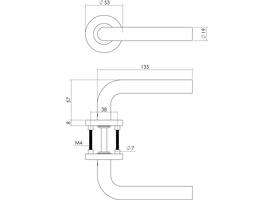 Deurkruk Recht op rozet verdekt ø53x8mm met nokken en WC-sluiting met stift 8x8mm rvs