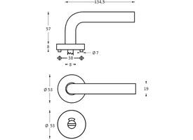 Deurkruk Rond op rozet verdekt ø53x8mm met nokken en WC-sluiting met stift 8x8mm rvs
