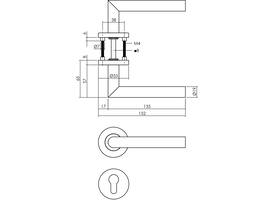 Deurkruk Jura op rozet verdekt ø53x8mm met nokken en cilinderrozetten rvs