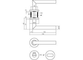 Deurkruk Jura op rozet verdekt ø53x8mm met nokken en WC-sluiting met stift 7x7mm rvs