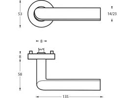 Deurkruk Ovaal/90° op rozet verdekt ø53x8mm met nokken EN1906/4 rvs