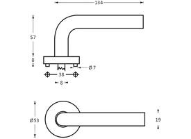 Deurkruk Half rond/90° op rozet verdekt ø53x8mm met nokken EN1906/4 rvs