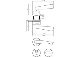 Deurkruk Vlinder op rozet verdekt ø53x8mm met nokken en WC-sluiting met stift 8x8mm rvs