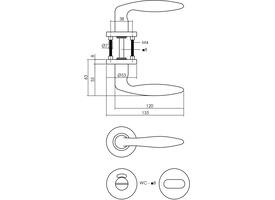 Deurkruk Jupiter op rozet verdekt ø53x8mm met nokken en WC-sluiting met stift 8x8mm rvs