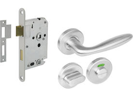 Set toiletslot 63/8mm wit met deurkruk Jupiter op rozet ø53x8mm en WC-sluiting rvs