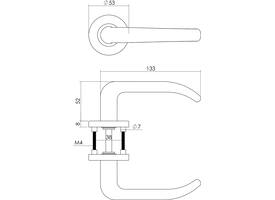Deurkruk Sabel op rozet verdekt ø53x8mm met nokken en WC-sluiting met stift 8x8mm rvs