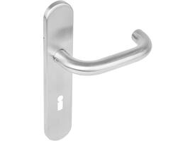 Deurkruk Rond op schild verdekt ovaal 219x40mm met nokken sleutelgat 72mm rvs EN1906/4