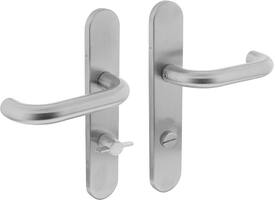 Deurkruk Rond op schild verdekt ovaal 219x40mm met nokken wc 78/8mm rvs EN1906/4