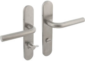 Deurkruk Recht op schild verdekt ovaal 219x40mm met nokken wc 72/8mm rvs EN1906/4