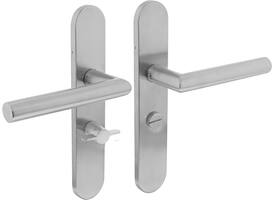 Deurkruk Jura op schild verdekt ovaal 219x40mm met nokken wc 55/8mm rvs EN1906/4