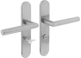 Deurkruk Jura op schild verdekt ovaal 219x40mm met nokken wc 63/8mm rvs EN1906/4