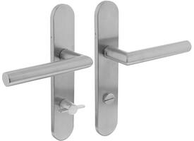 Deurkruk Jura op schild verdekt ovaal 219x40mm met nokken wc 72/8mm rvs EN1906/4