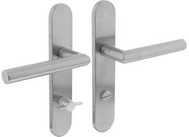 Deurkruk Jura op schild verdekt ovaal 219x40mm met nokken wc 78/8mm rvs EN1906/4