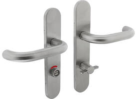 Deurkruk Rond op schild verdekt ovaal 219x40mm met nokken wc 72/8mm stiftbediening rvs EN1906/4