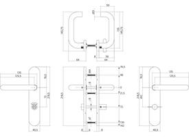 Deurkruk Rond op schild verdekt ovaal 219x40mm met nokken wc 72/8mm stiftbediening rvs EN1906/4