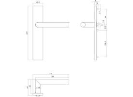 Deurkruk Jura op schild verdekt rechthoekig 219x40mm met nokken blind rvs EN1906/4
