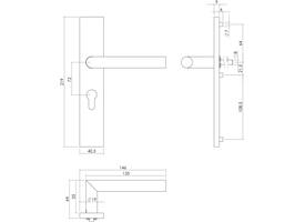 Deurkruk Jura op schild verdekt rechthoekig 219x40mm met nokken profielcilindergat 72mm rvs EN1906/4
