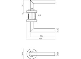 Deurkruk Jura op rozet verdekt ø55x8mm met nokken en sleutelrozetten rvs