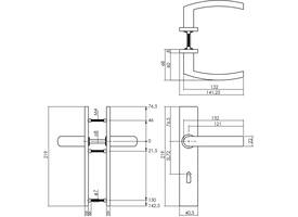 Deurkruk Blok op schild verdekt rechthoekig 219x40mm met nokken sleutelgat 72mm rvs EN1906/4