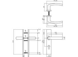Deurkruk Blok op schild verdekt rechthoekig 219x40mm met nokken profielcilindergat 72mm rvs EN1906/4