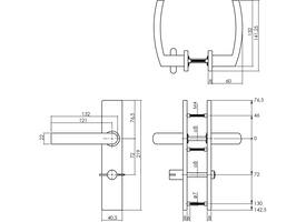 Deurkruk Blok op schild verdekt rechthoekig 219x40mm met nokken wc 78/8mm rvs EN1906/4