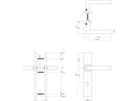 Deurkruk Vierkant op schild verdekt rechthoekig 219x40mm met nokken sleutelgat 56mm rvs EN1906/4