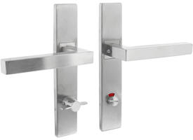 Deurkruk Vierkant op schild verdekt rechthoekig 219x40mm met nokken wc 72/8mm rvs EN1906/4