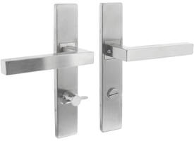 Deurkruk Vierkant op schild verdekt rechthoekig 219x40mm met nokken wc 78/8mm rvs EN1906/4