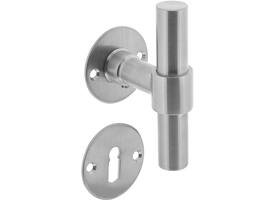 Deurkruk L/T recht met rozet Ø51x2mm en sleutelrozetten rvs