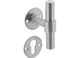 Deurkruk L/T recht met rozet Ø51x2mm en cilinderrozetten rvs