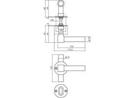 Deurkruk L/T recht met rozet Ø51x2mm en WC-sluiting met stift 8x8mm rvs
