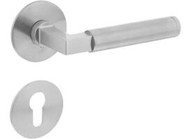 Deurkruk Baustil op rozet verdekt met magneet ø55x3mm met nokken en cilinderrozetten rvs