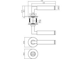 Deurkruk Baustil op rozet verdekt met magneet ø55x3mm met nokken en WC-sluiting met stift 8x8mm rvs