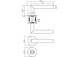 Deurkruk Jura op rozet verdekt met magneet ø55x3mm met nokken en WC-sluiting met stift 8x8mm rvs