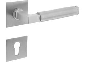 Deurkruk Baustil op rozet verdekt met magneet 55x55x3mm met nokken en cilinderrozetten rvs
