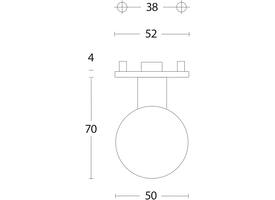 Knoprozet verdekt ø53x5mm met nokken en vaste knop bol rvs