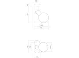 Knoprozet verdekt ovaal 65x30x5mm met vaste knop bol/schuin rvs