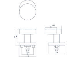 Knoprozet verdekt ø55x8mm met nokken en vaste knop plat excentrisch met wisselstift rvs