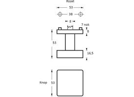 Knoprozet verdekt 53x53x8mm met nokken en vaste knop vierkant met wisselstift rvs