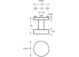 Knoprozet verdekt ø53x8mm met nokken en vaste knop plat met wisselstift rvs