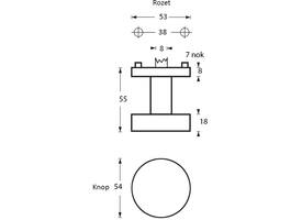 Knoprozet verdekt ø53x8mm met nokken en vaste knop plat excentrisch met wisselstift rvs