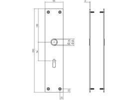Schilden rechthoekig 250x55x2mm sleutelgat 56mm rvs