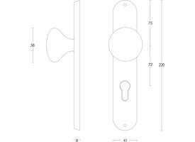Knopschild ovaal 220x41x8mm met vaste knop paddenstoel profielcilindergat 72mm rvs