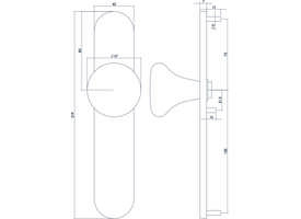 Knopschild ovaal verdekt 220x42x8mm met nokken en vaste knop paddenstoel blind rvs
