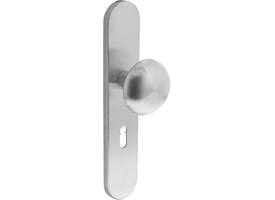 Knopschild ovaal verdekt 220x42x8mm met nokken en vaste knop paddenstoel sleutelgat 56mm rvs